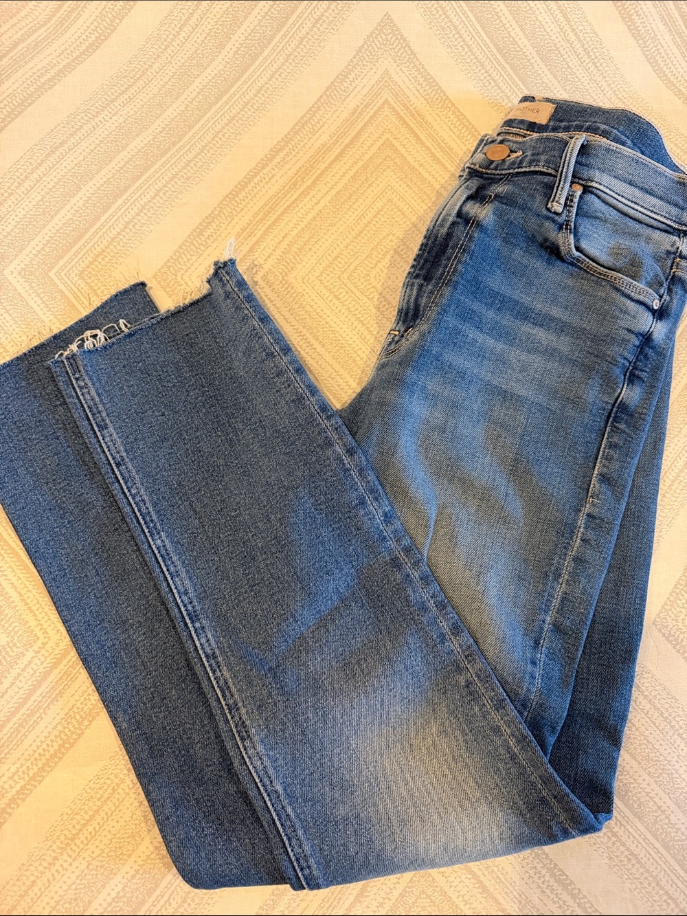 MOTHER Mid Rise Dazzler Ankle Fray Jeans Size 28 Medium Blue Wash